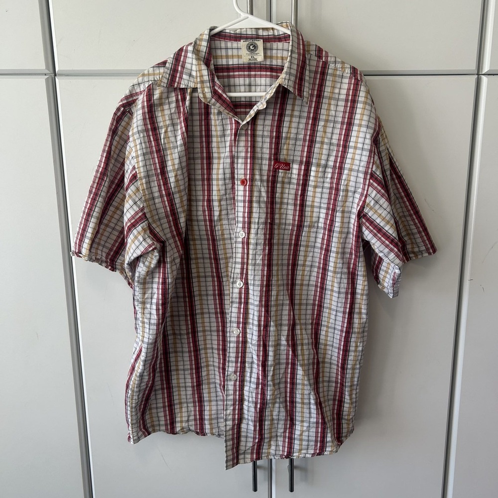 Vintage G-Unit Heavy Weight Plaid Short Sleeve Button Up Shirt Mens XL Red Y2K
